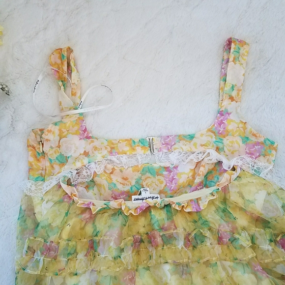 For Love & Lemons Vikki Sheer Tiered Floral Dress - Picture 9 of 11